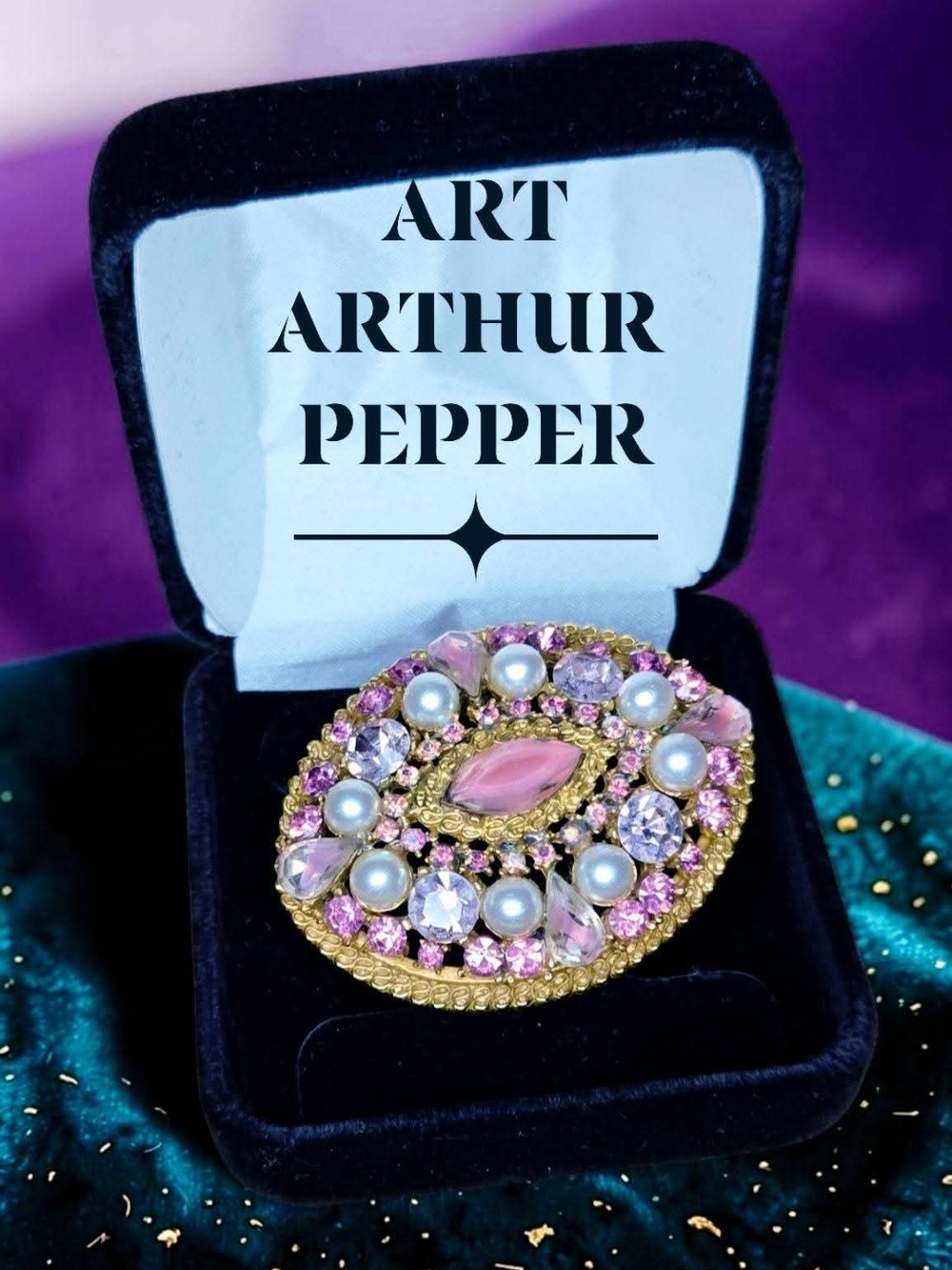 Opulent Vintage ART Arthur Pepper Domed Rhinestone & Art Glass Brooch